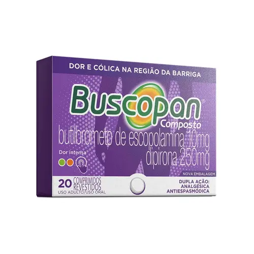 BUSCOPAN COMPOSTO 10MG+250MG 20 COMPRIMIDOS ESCOPOLAMINA BUTILBROMETO + DIPIRONA SODICA