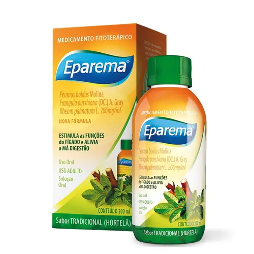 EPAREMA LIQUIDO 200ML SABOR HORTELA EXTRATO  BOLDO + RUIBARBO + CASCARA SAGRADA