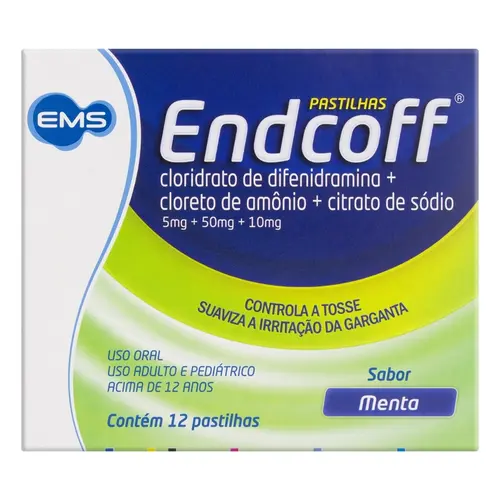 ENDCOFF MENTA 12 PASTILHAS DIFENIDRAMINA CLORETO + AMONIO CLORETO + SODIO CITRATO