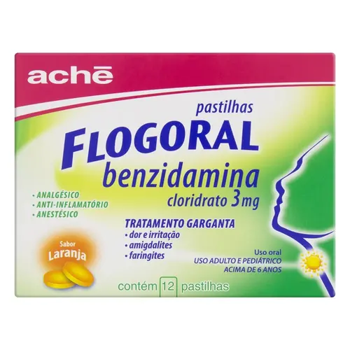 FLOGORAL PASTILHA 3MG 12 UNIDADES LARANJA BENZIDAMINA CLORIDRATO