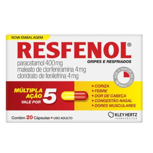 RESFENOL 20 CAPSULAS PARACETAMOL + CLORFENIRAMINA + FENILEFRINA