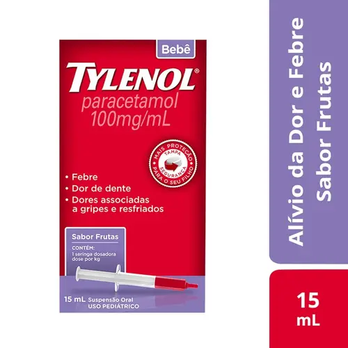 TYLENOL BEBE 100MG/ML SUSPENSAO 15ML SABOR FRUTAS PARACETAMOL