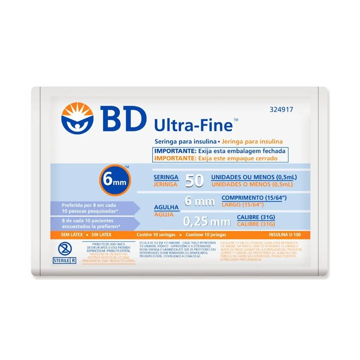 SERINGA BD U-FINE 0,5ML COM AGULHA CURTA 10 UNIDADES