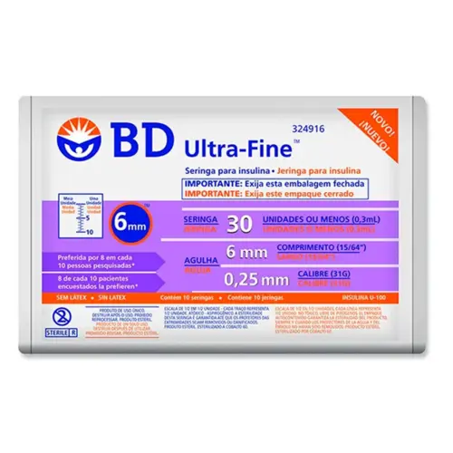 SERINGA BD U-FINE 0,3ML COM AGULHA CURTA 10 UNIDADES