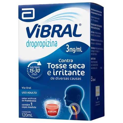 VIBRAL 3MG/ML XAROPE ADULTO 120ML SABOR FRAMBOESA DROPROPIZINA