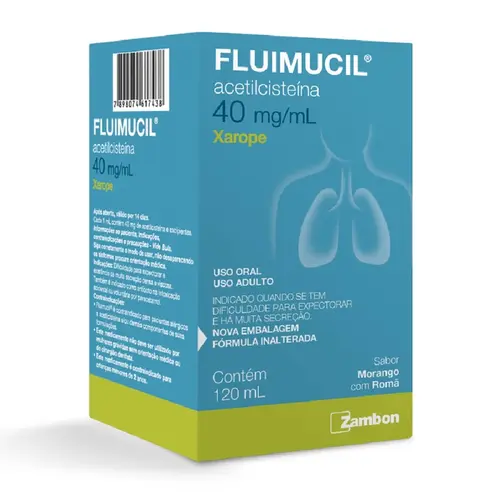 FLUIMUCIL 40MG/ML XAROPE ADULTO 120ML SABOR MORANGO COM ROMA ACETILCISTEINA