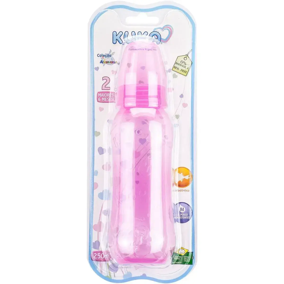MAMADEIRA KUKA AQUARELA ORTODONTICA ROSA 250ML MAIOR DE 6 MESES (COD:1467)
