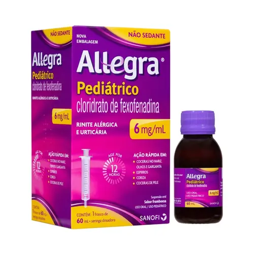 ALLEGRA PEDIATRICO 6MG/ML +SERINGA 60ML SABOR FRAMBOESA FEXOFENADINA CLORIDRATO