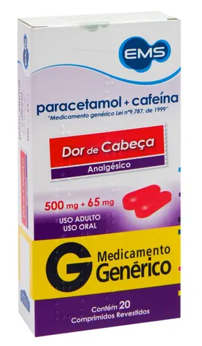 PARACETAMOL+CAFEINA 500MG+65MG 20 COMPRIMIDOS GENERICO EMS PARACETAMOL + CAFEINA