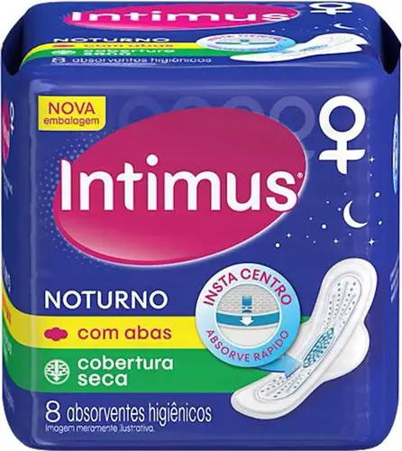 ABSORVENTE INTIMUS NOTURNO COM ABAS SECA 8 UNIDADES