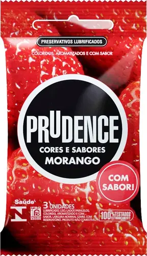 PRESERVATIVO PRUDENCE CORES E SABORES MORANGO 3 UNIDADES