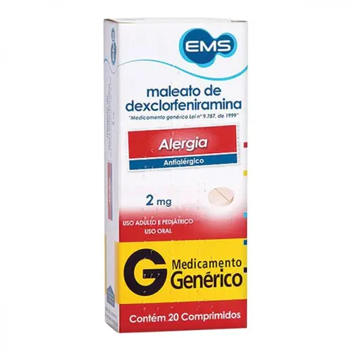 DEXCLORFENIRAMINA 2MG 20 COMPRIMIDOS GENERICO EMS DEXCLORFENIRAMINA