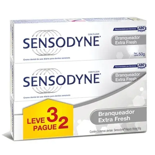 CREME DENTAL SENSODYNE BRANQUEADOR EXTRA FRESH LEVE 3 PAGUE 2 50GR