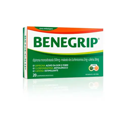 BENEGRIP 20 COMPRIMIDOS DIPIRONA + CLORFENIRAMINA MALEATO + CAFEINA