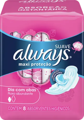 ABSORVENTE ALWAYS PINK COM ABAS SUAVE 8 UNIDADES