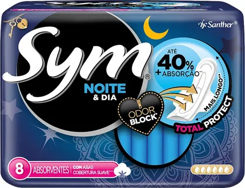 ABSORVENTE SYM NOTURNO COM ABAS SUAVE 8 UNIDADES