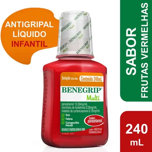 BENEGRIP MULTI XAROPE 240ML SABOR FRUTAS PARACETAMOL + FENILEFRINA + CARBINOXAMINA