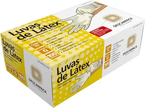 LUVA DESCARPACK PROCED LATEX COM PO TAMANHO G 100 UNIDADES