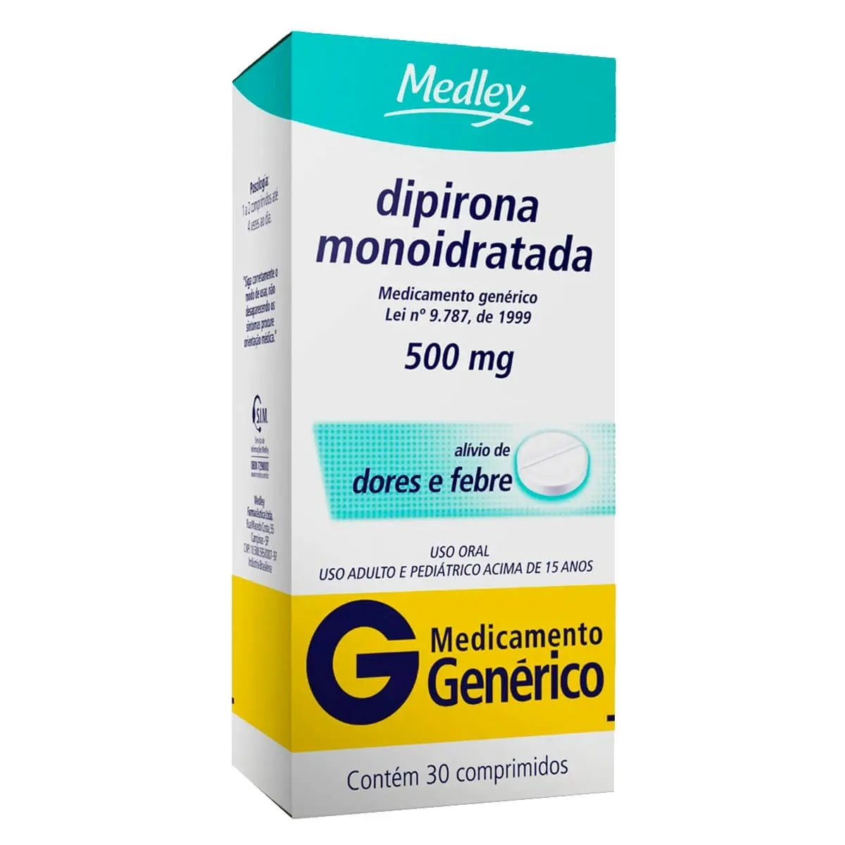 DIPIRONA 500MG 30 COMPRIMIDOS GENERICO MEDLEY DIPIRONA MONOIDRATADA