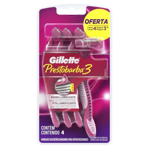 APARELHO DE DEPILACAO GILLETTE PRESTOBARBA 3 FEMININO LEVE 4 PAGUE 3 UNIDADES