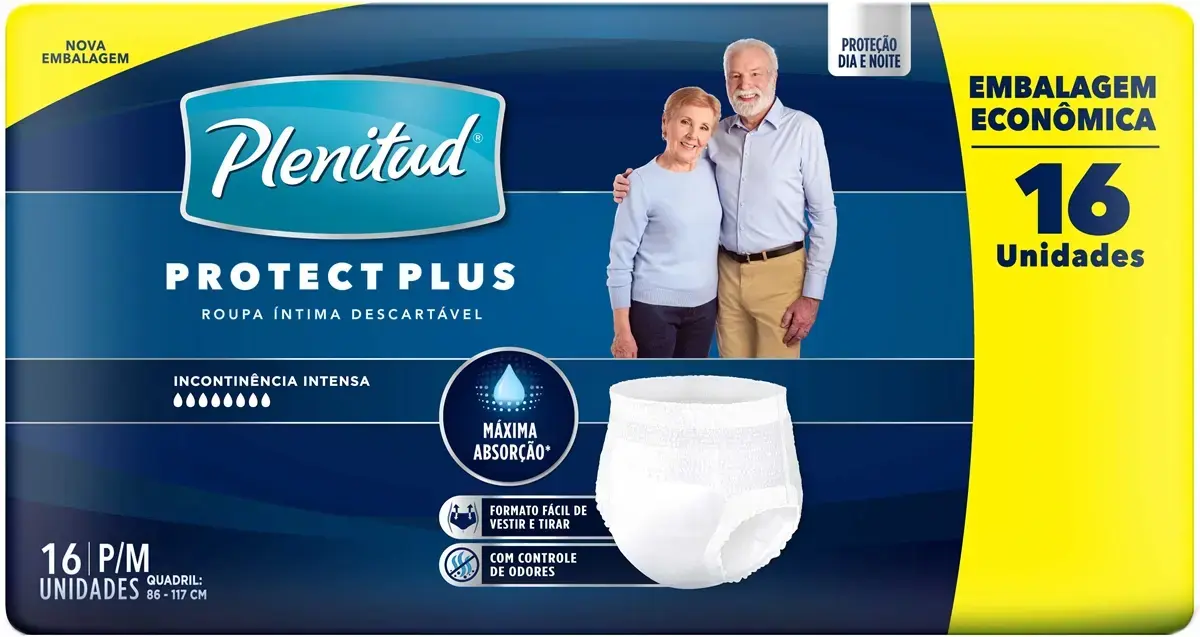 ROUPA INTIMA PLENITUD PROTECT PLUS TAMANHO P/M 16 UNIDADES