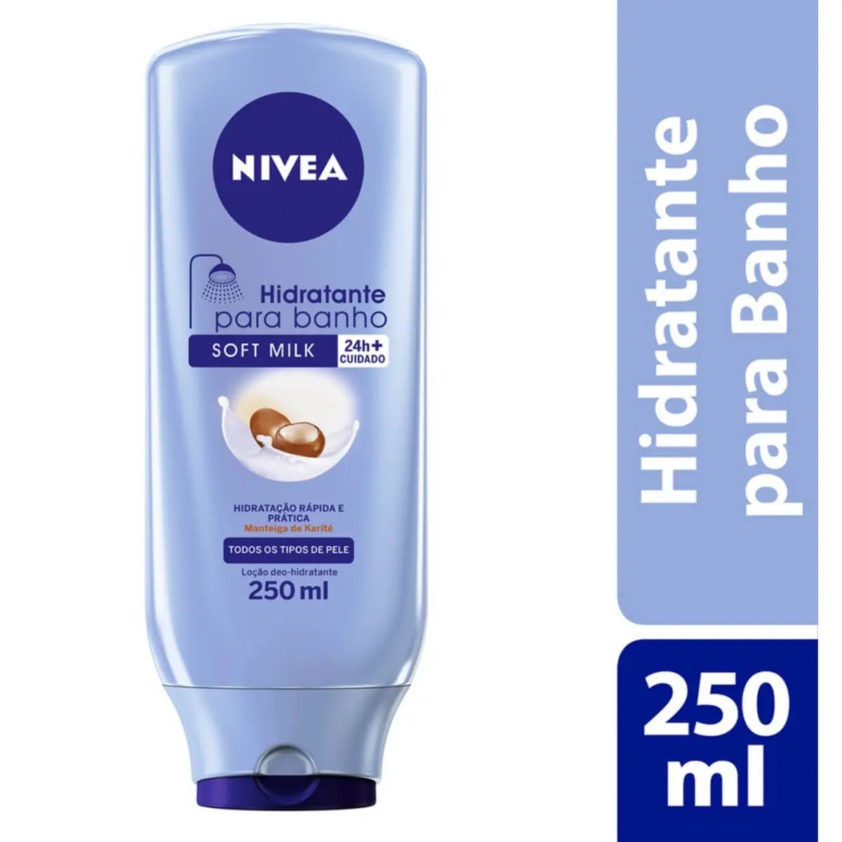 LOCAO HIDRATANTE DE BANHO NIVEA SOFT MILK MANTEIGA DE KARITE TODOS OS TIPOS DE PELE 250ML