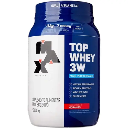 TOP WHEY 3W +PERFOR MORANGO 900GR MAX TITANIUM