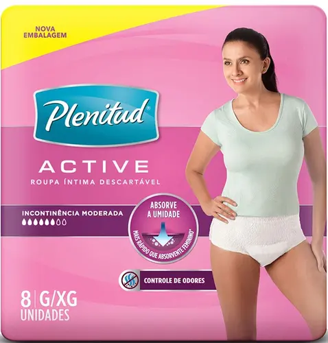 ROUPA INTIMA PLENITUD ACTIVE FEMININA TAMANHO G/XG 8 UNIDADES