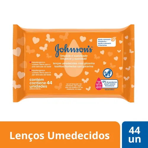 LENCOS UMEDECIDOS J&J BABY LIMPEZA SUAVE 44 UNIDADES