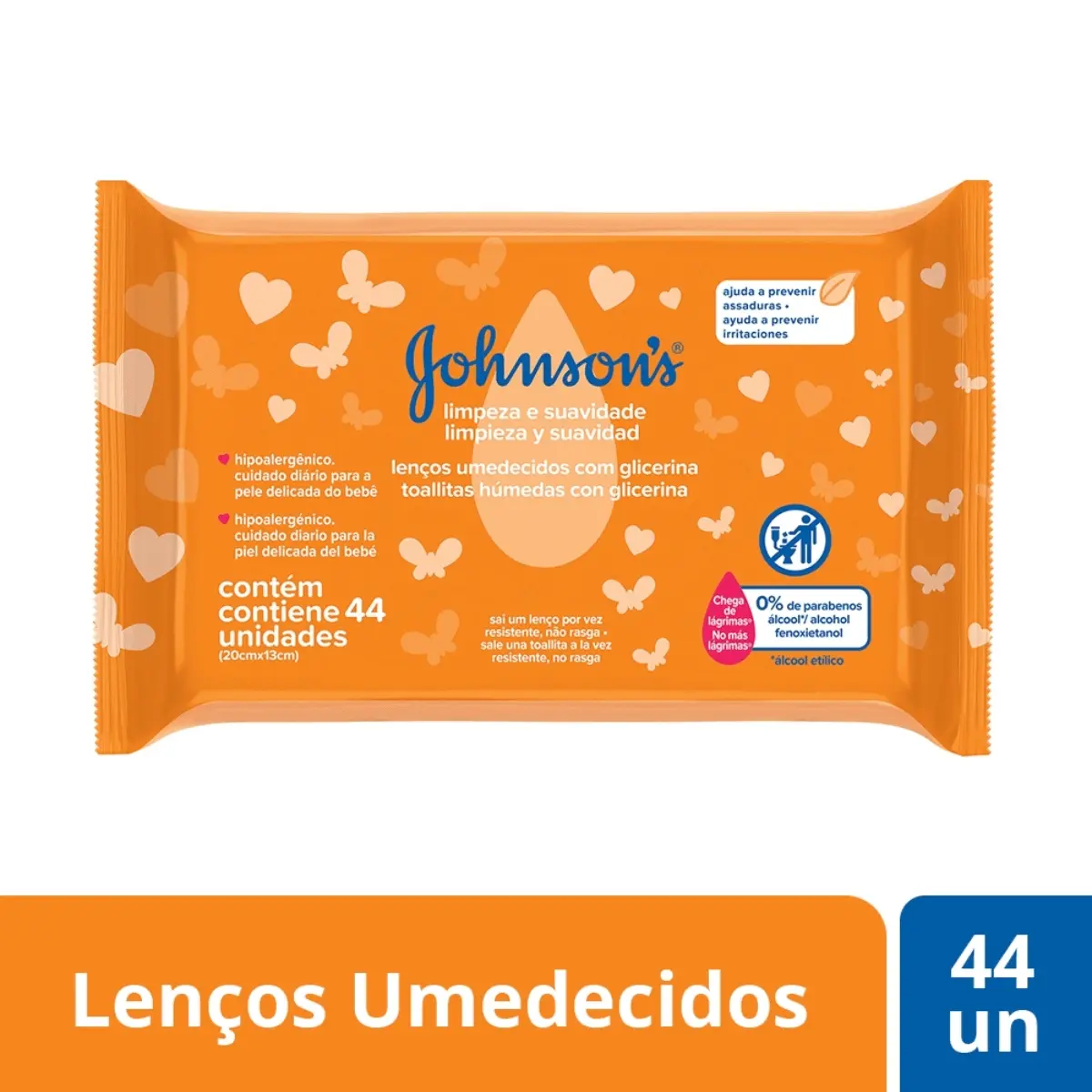 LENCOS UMEDECIDOS J&J BABY LIMPEZA SUAVE 44 UNIDADES