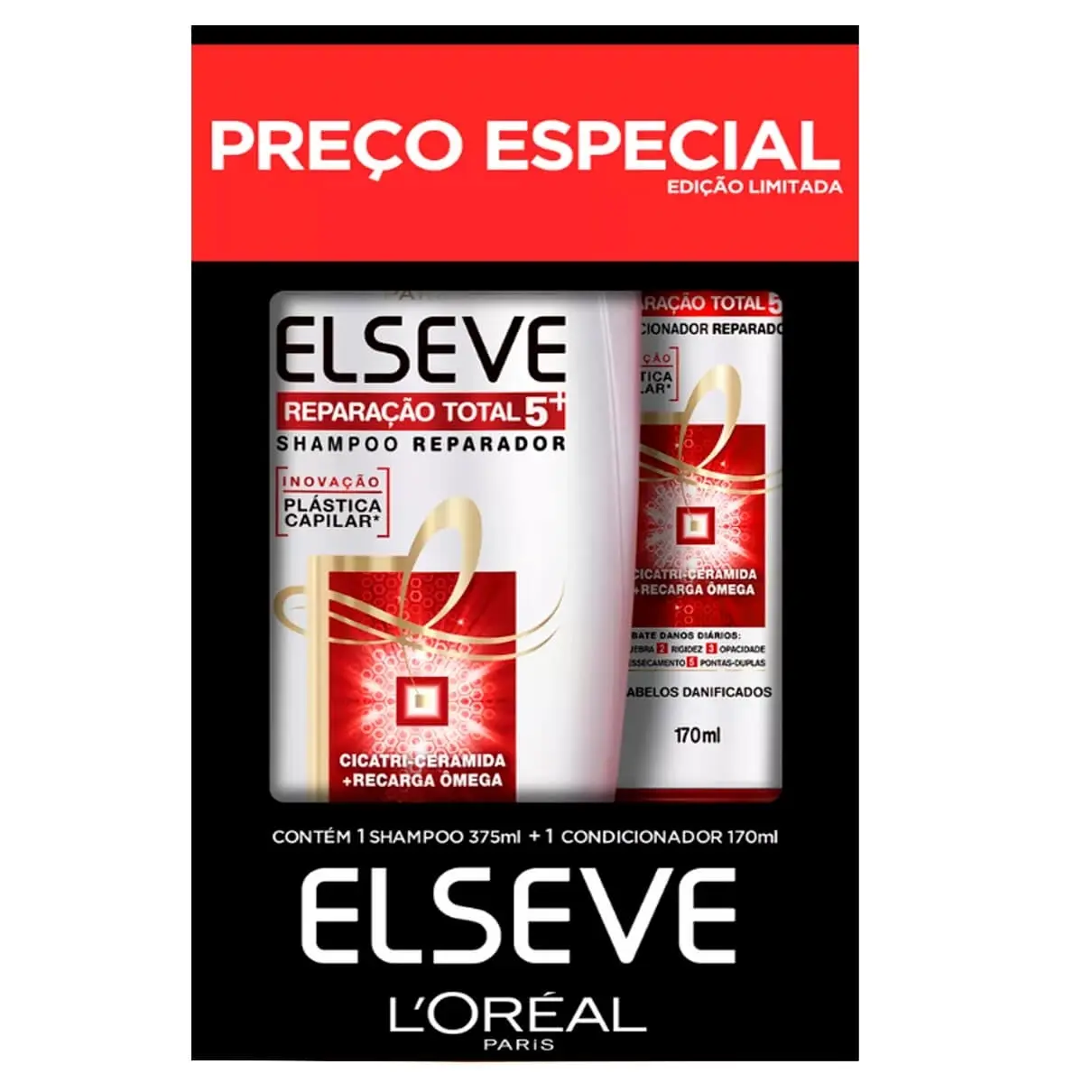 KIT ELSEVE REPARACAO TOTAL 5 SHAMPOO 375ML + CONDICIONADOR 170ML