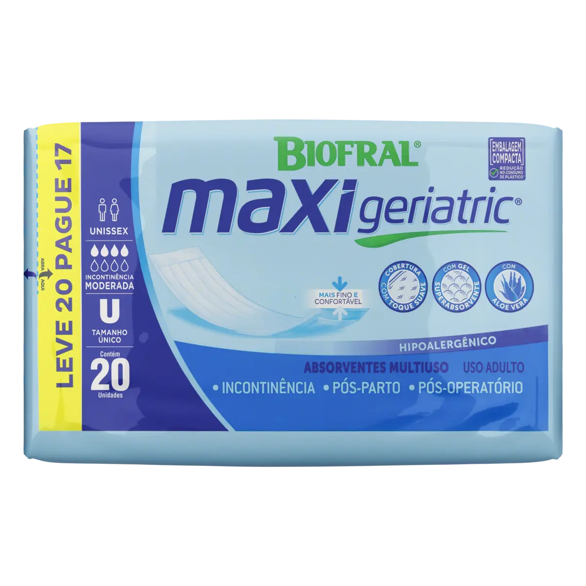 ABSORVENTE BIOFRAL MAXI GERIATRIC LEVE 20 PAGUE 17 UNIDADES