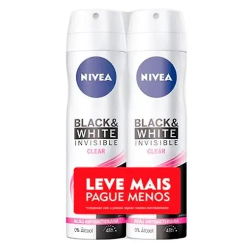 DESODORANTE NIVEA INVISIBLE BLACK&WHITE FRESH FEMININO 2 UNIDADES AEROSSOL 150ML