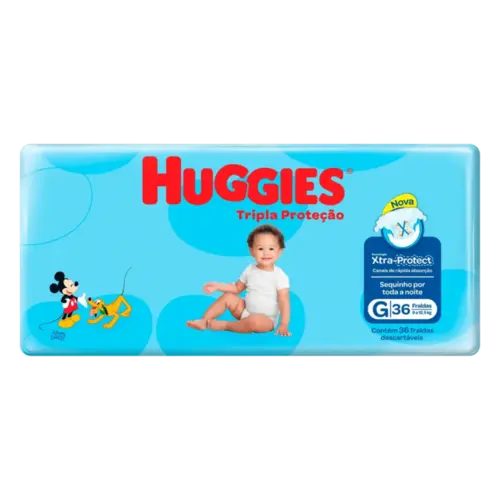 FRALDA HUGGIES TRIPLA PROTECAO TAMANHO G 36 UNIDADES