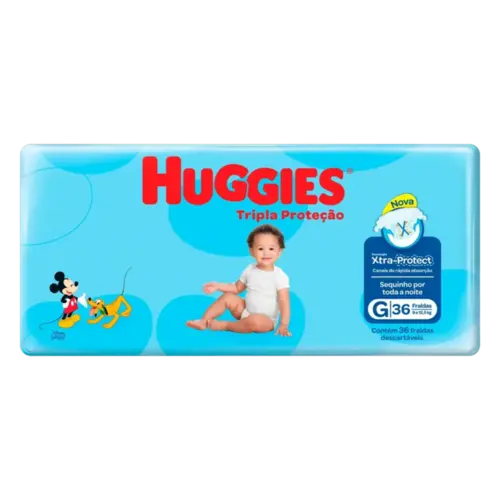 FRALDA HUGGIES TRIPLA PROTECAO TAMANHO G 36 UNIDADES