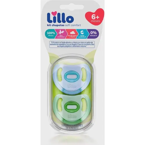 KIT LILLO CHUPETA SOFT CONFORT SILICONE VERDE + AZUL (COD:626621-N2)