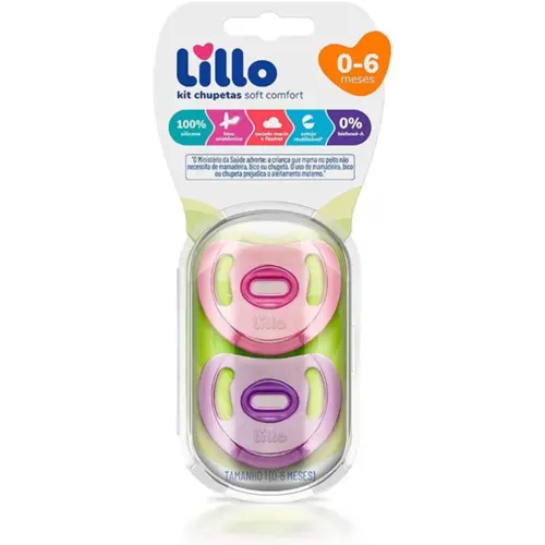 KIT LILLO CHUPETA SOFT CONFORT SILICONE ROSA + LILAS (COD:626631-N1)