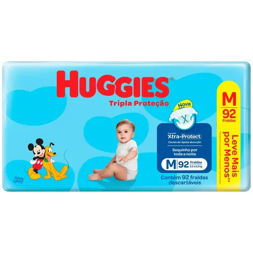 FRALDA HUGGIES RAPIDA ABSORCAO M 92 UNIDADES