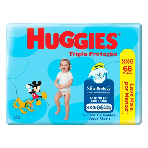 FRALDA HUGGIES RAPIDA ABSORCAO XXG 66 UNIDADES