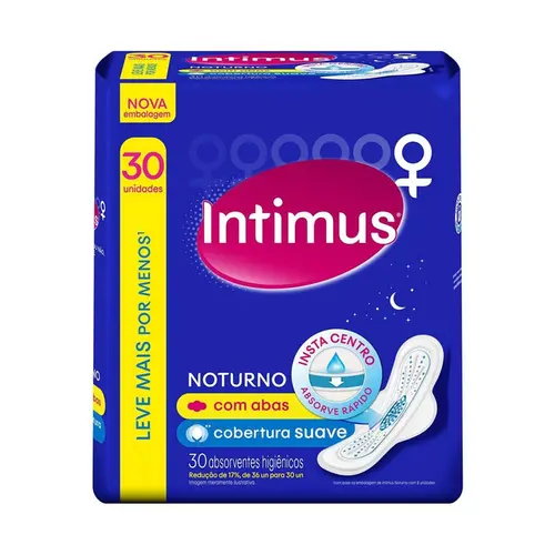 ABSORVENTE INTIMUS NOTURNO COM ABAS SUAVE 30 UNIDADES