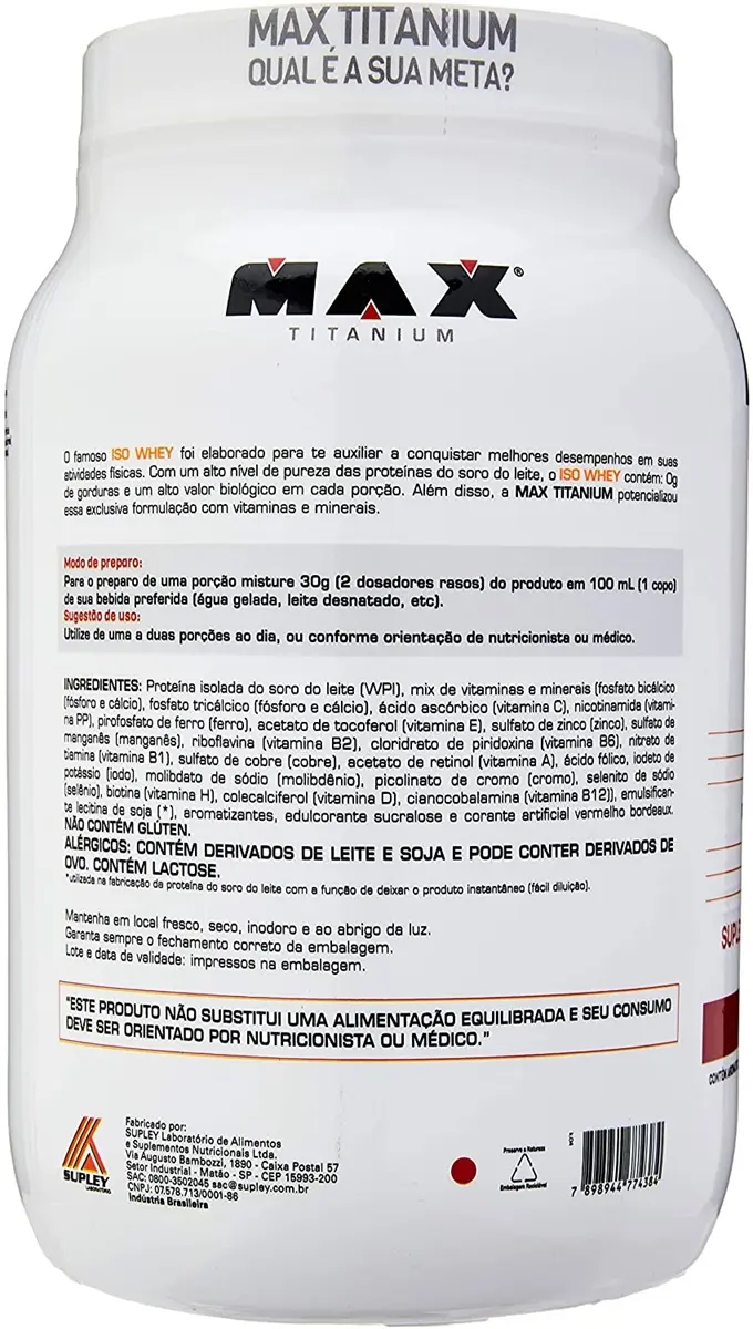 ISO WHEY MORANGO 900GR MAX TITANIUM