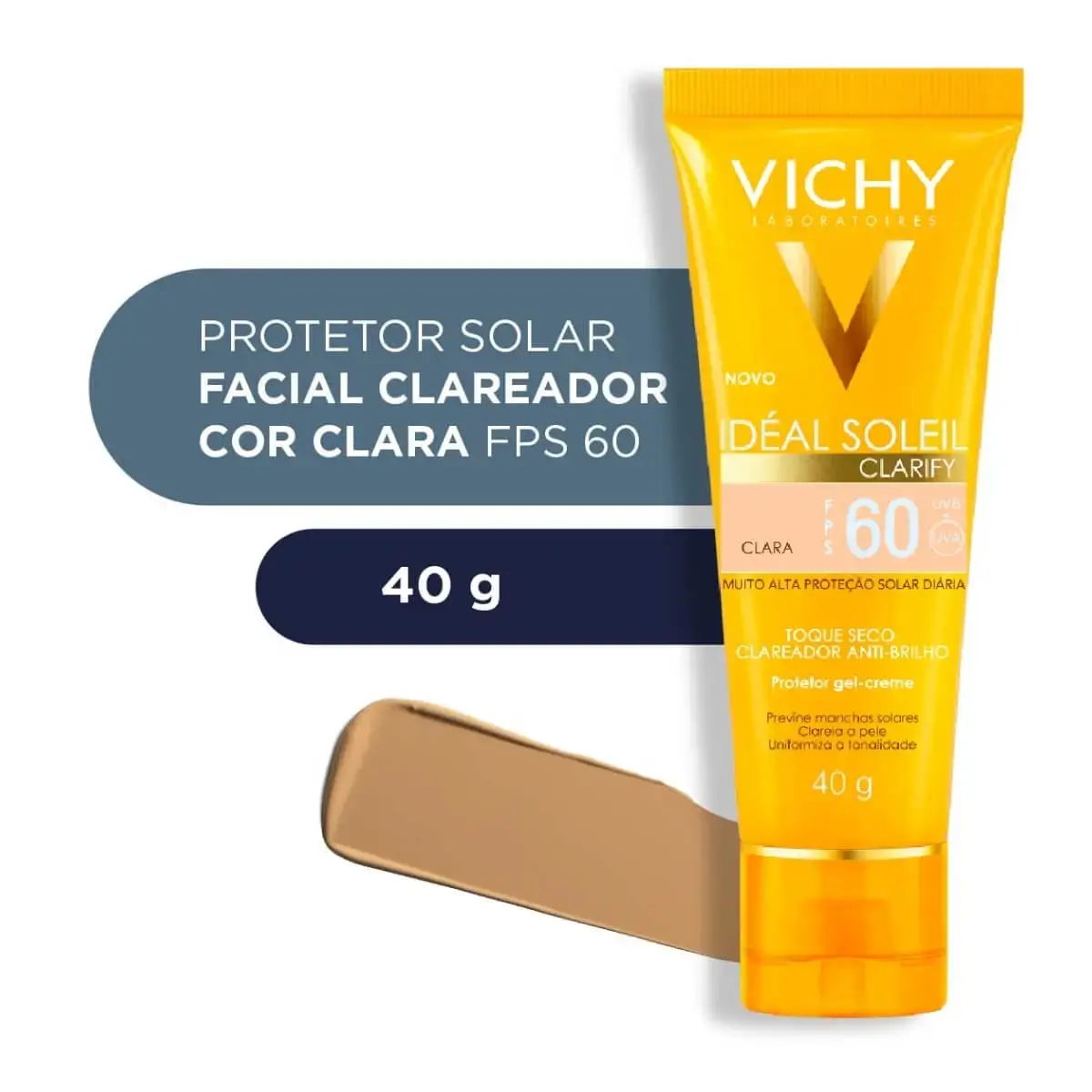 PROTETOR SOLAR VICHY IDEAL SOLEIL CLARIFY TOQUE SECO COR CLARA FPS60 40GR