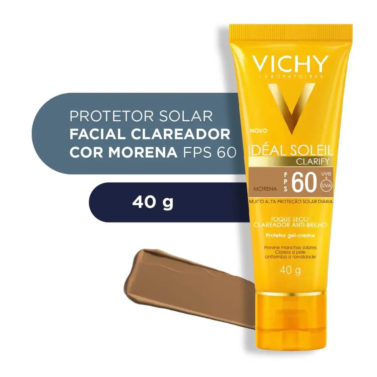 PROTETOR SOLAR VICHY IDEAL SOLEIL CLARIFY TOQUE SECO COR MORENA FPS60 40GR
