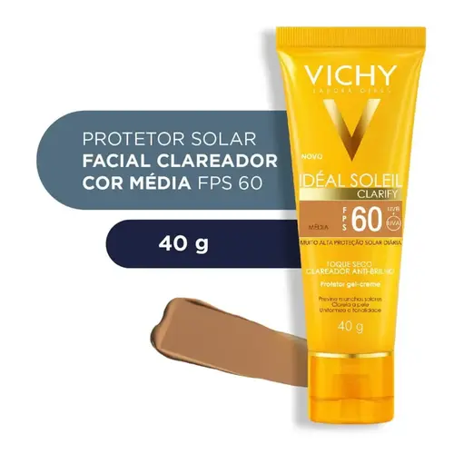 PROTETOR SOLAR VICHY IDEAL SOLEIL CLARIFY TOQUE SECO COR MEDIA FPS60 40GR
