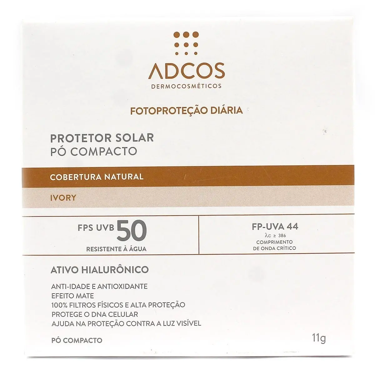 PROTETOR SOLAR ADCOS PO COMPACTO HIALURONICO IVORY FPS50 11GR