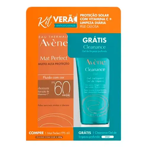 KIT AVENE PROTETOR SOLAR PERFECT FLUIDO COR FPS60 40GR + GEL LIMPEZA CLEANANCE 60GR