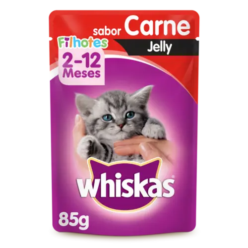 RACAO WHISKAS SACHE JELLY PARA GATO FILHOTE CARNE 85GR