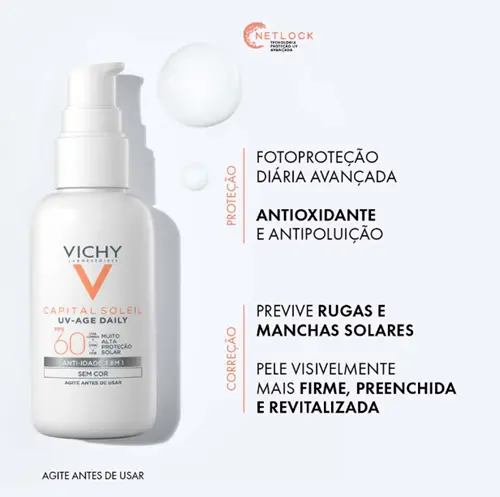 PROTETOR SOLAR VICHY CAPITAL SOLEIL UV-AGE DAILY ANTI-IDADE 3EM1 COR 2.0 FPS60 40GR