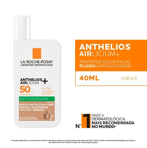 PROTETOR SOLAR LA ROCHE POSAY ANTHELIOS AIRLICIUM FLUIDO ANTIOLEOSIDADE COR 4.0 FPS50 40ML