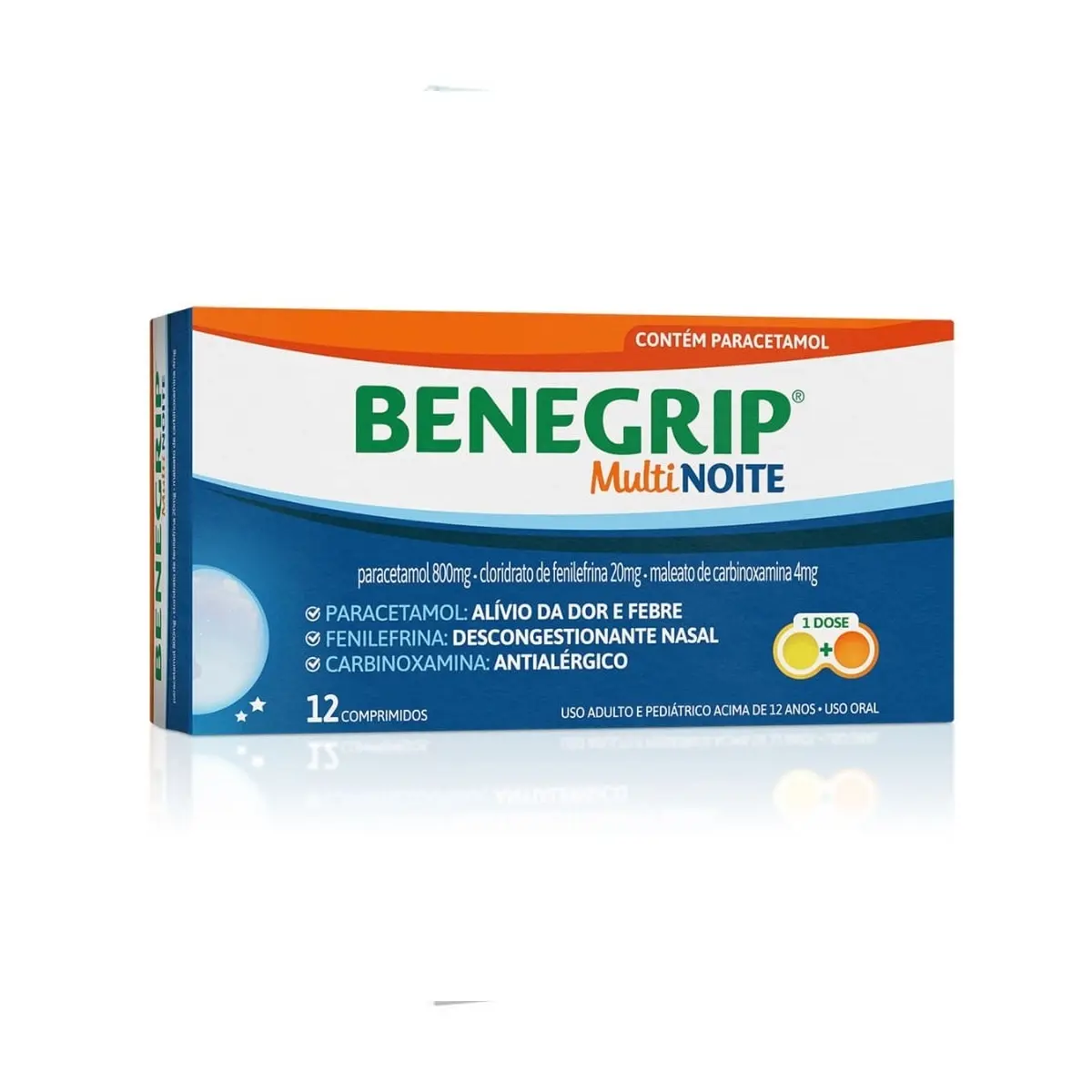 BENEGRIP MULTI NOITE 12 COMPRIMIDOS PARACETAMOL + FENILEFRINA CLORIDRATO + CARBINOXAMINA MALEATO